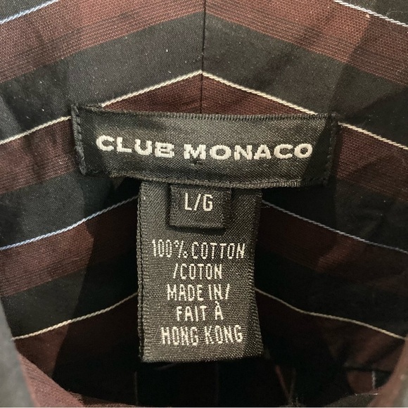 CLUB MONACO SZ L BUTTON UP BLACK BROWN 100% COTTON SHIRT - Picture 12 of 12